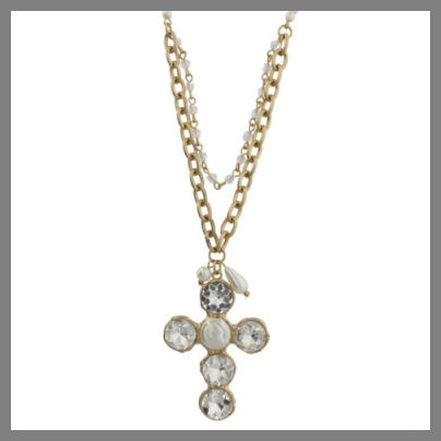 Clear Stone & Gold Tone Cross Necklace