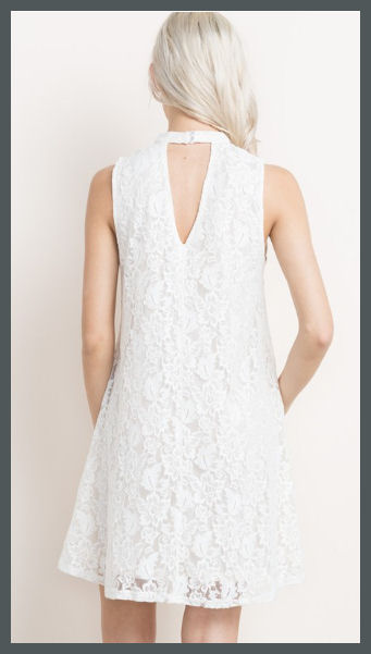 White Floral Lace Pocket Dress